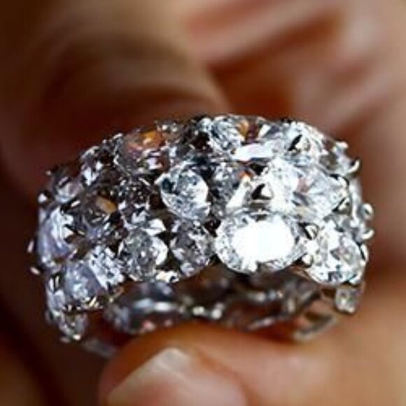 💥925 Silver Plated Party  Oval Gems Three Layer Promise Eternity Ring,UN… - Picture 1 of 5